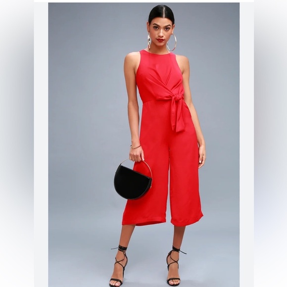 Lulus Pants - Lulu's Vibrant Red Tie-Front Jumpsuit